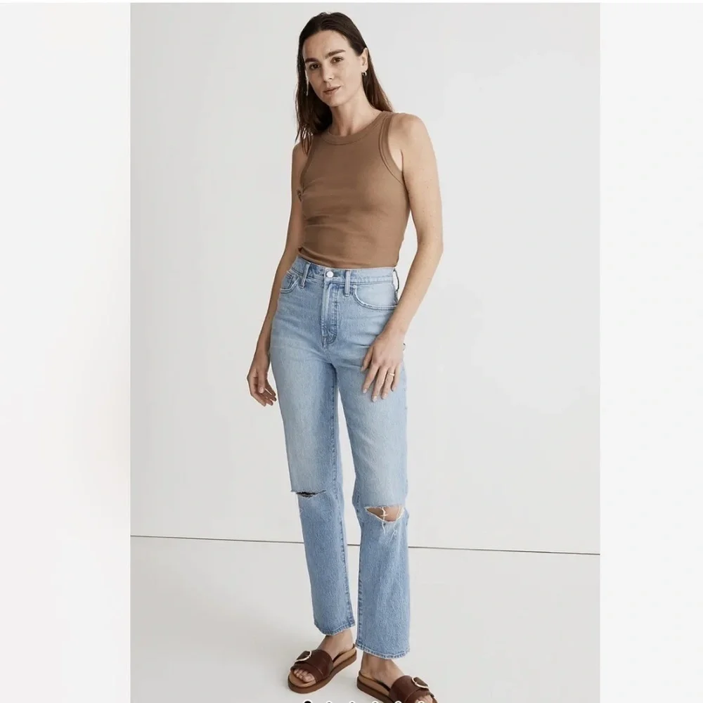 Madewell Sz 26 The Perfect Vintage Straight Jeans In Light Wash Blue Cotton